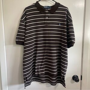 Ralph Lauren Polo Short Sleeve Men’s XL Brown and White Striped Polo Shirt